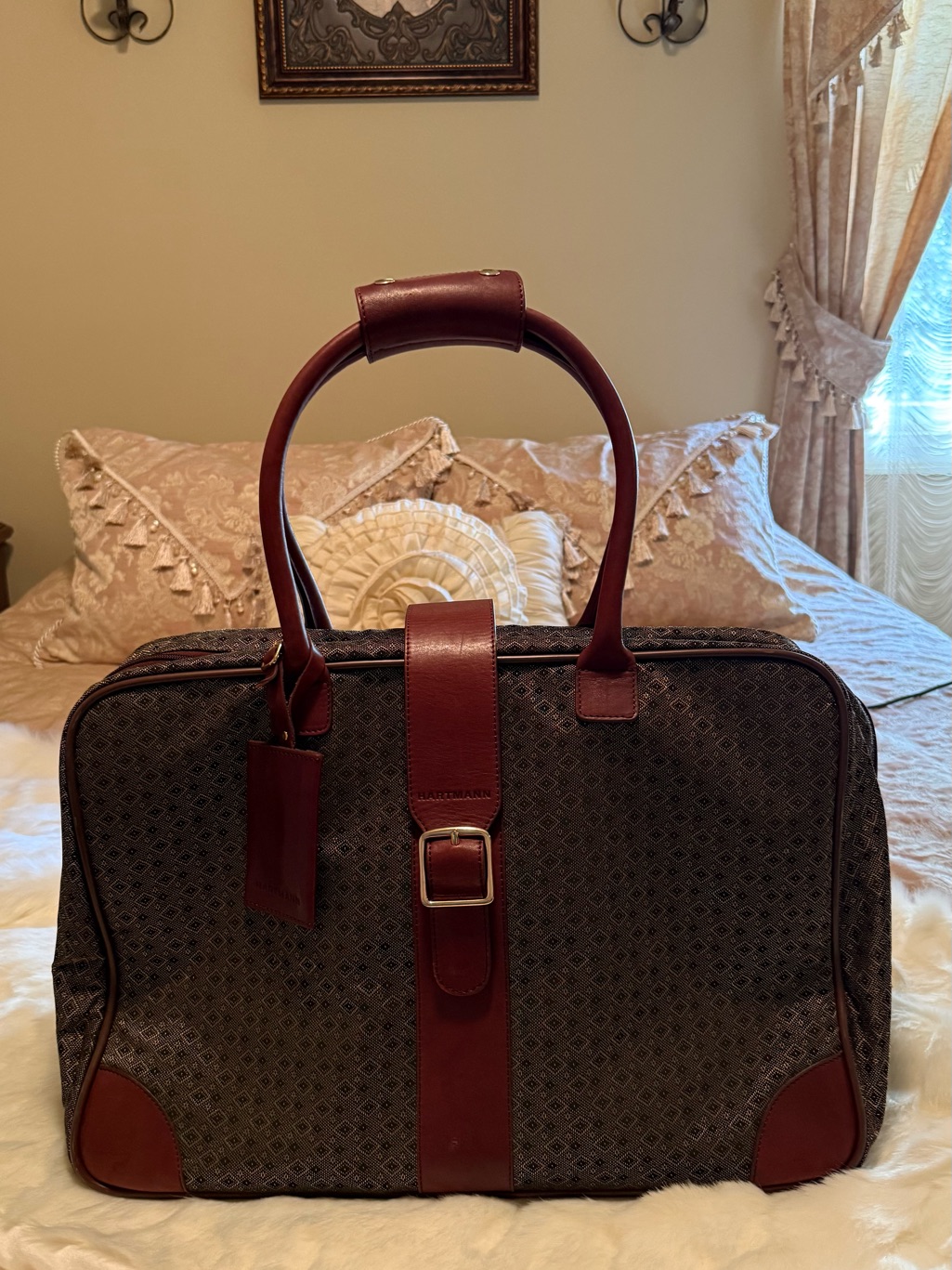 Vintage Hartmann Diamond Wings Leather Trim Travel Tote Weekender Duffel Bag